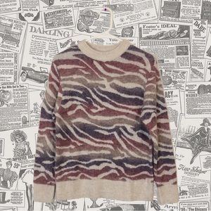 A New Day Pink Purple Zebra Crew Neck Long Sleeve Sweater Womens Size S